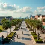Vista aérea do centro histórico de Winter Garden na Flórida com áreas residenciais modernas ao fundo