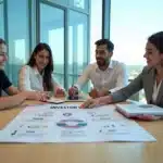 Brasileiros em reunião sobre Investor Visa em escritório com vista para Orlando